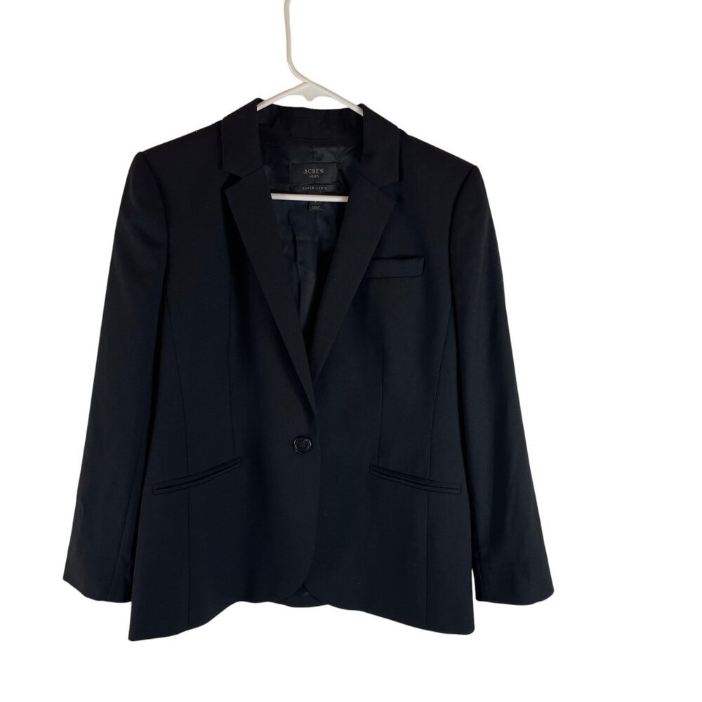 J Crew Super 120s Wool Blazer Jacket‎ Womens 8 Black Single Button